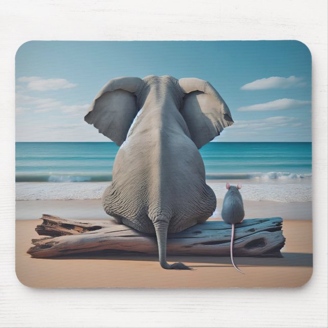 Tapis De Souris Elephant gris et souris sur le journal de plage (Devant)