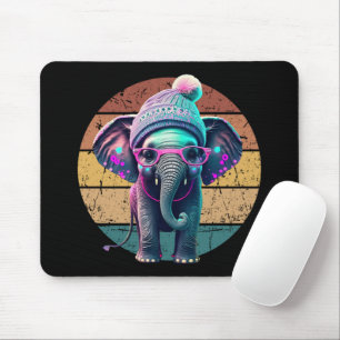 Tapis De Souris Eléphant mignon bébé avec Beanie et lunettes roses