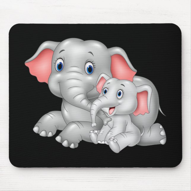 Tapis De Souris Éléphant mignon de bande dessinée avec le bébé (Devant)