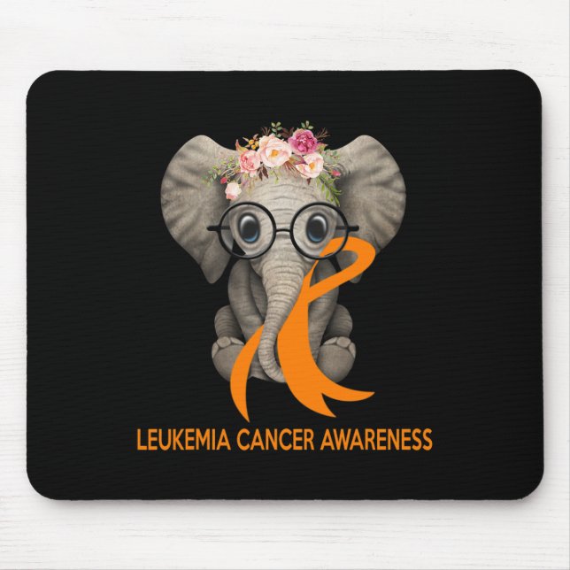 Tapis De Souris Eléphant Orange Ruban Leucémie Cancer Sensibilisat (Devant)