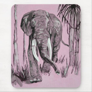 Tapis De Souris Eléphant Se Promenant Dans La Savane Boisée En Ros