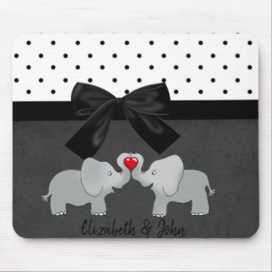 Tapis De Souris Eléphants adorables mignons, Pois, Bow