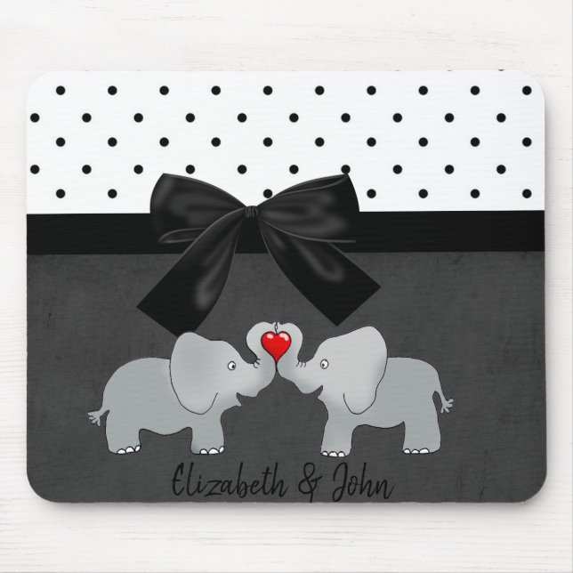 Tapis De Souris Éléphants Mignons Adorables, Points, Nœud (Devant)
