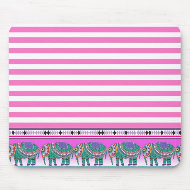 Tapis De Souris Eléphants ornés rose rayé tendance (Devant)