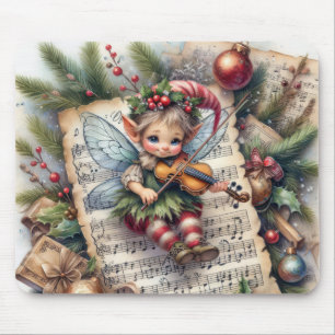 Tapis De Souris Elfe de Noël Jouer un violon