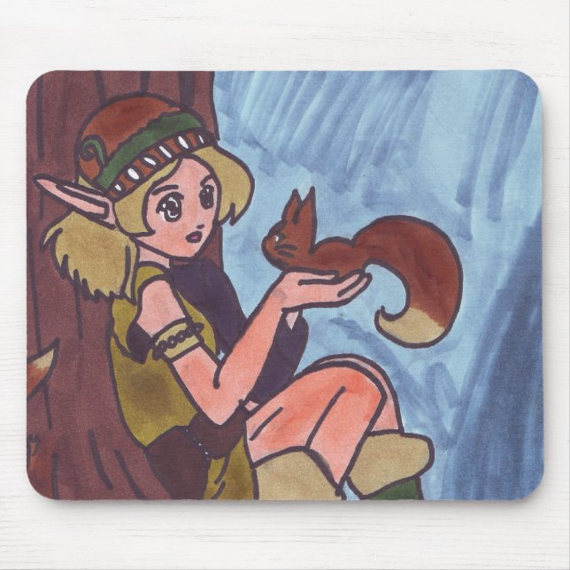 Tapis De Souris Elfe En Bois Avec Écureuil (Devant)