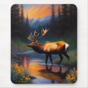 Tapis De Souris Elk at Mountain Stream Belle peinture