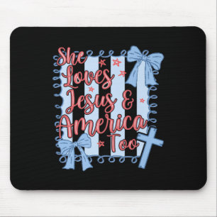 Tapis De Souris Elle aime Jésus &amp; l'Amérique chrétienne 4 juil
