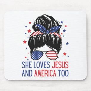 Tapis De Souris Elle Aime Jésus Et L'Amérique Aussi 4 juillet Dieu