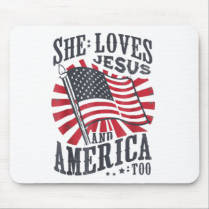 Tapis De Souris Elle aime Jésus et l'Amérique aussi Drapeau améric