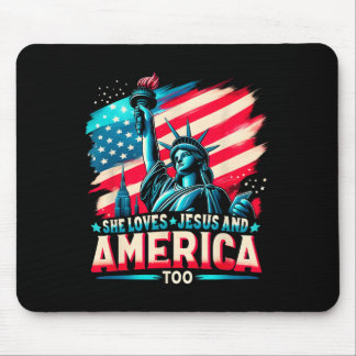 Tapis De Souris Elle Aime Jésus Et L'Amérique Aussi Drapeau Amériq