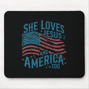 Tapis De Souris Elle aime Jésus et l'Amérique aussi Drapeau Usa 4
