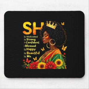 Tapis De Souris Elle est forte motivée confiantes bénis la Wo noir