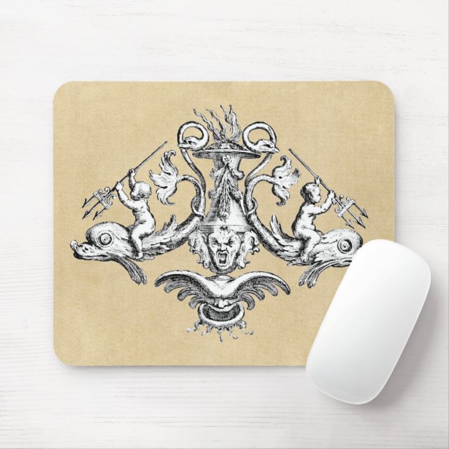 Tapis De Souris Emblème nautique Dolphin & Cherub (Avec souris)
