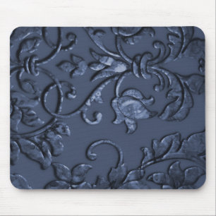 Tapis De Souris Embossés en métal Damas bleu marine