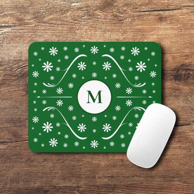 Tapis De Souris Emerald Green Flower Power Monogram Mouse Pad (Emerald Green Flower Power Monogram Mouse Pad)