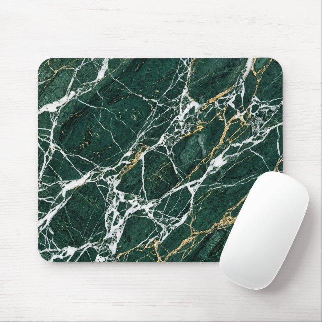 Tapis De Souris Emerald Green Marble Elegant Gold Veining Desk (Avec souris)