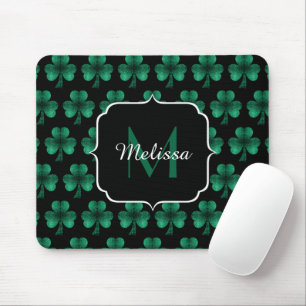 Tapis De Souris Emerald Green Sparkle Shamrock black Monogram