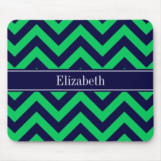 Tapis De Souris Emerald Navy LG Chevron Bleu Marine Monogramme Nom (Devant)