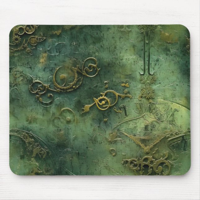 Tapis De Souris Émeraude Green Rustic Steampunk Horloge (10) (Devant)