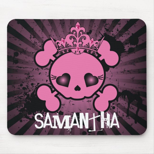 Tapis De Souris EMO Pink Skull Crossbones Personnalisé Mousepad (Devant)