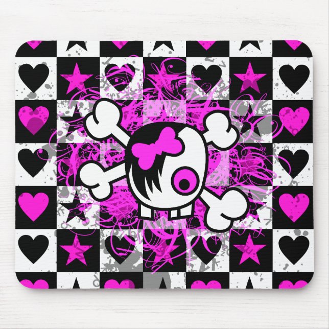 Tapis De Souris Emo Scène Cartoon Girl Crâne (Devant)