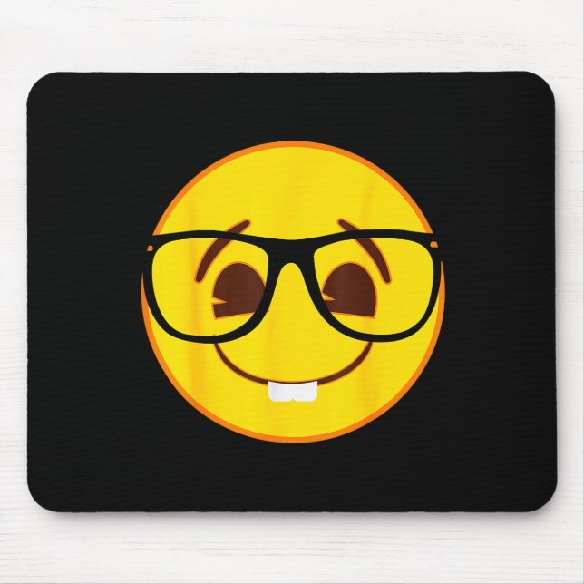 Tapis De Souris Emoji Nerd Gles Yellow Smile Face  (Devant)