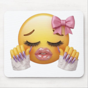 Tapis De Souris Emoji Sassy et Rouge avec un Nœud Rose et des Ongl