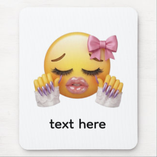 Tapis De Souris Émoji Sassy qui rougit avec un nœud rose et des on