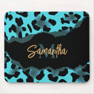 Tapis De Souris Empreinte de léopard bleu mignon