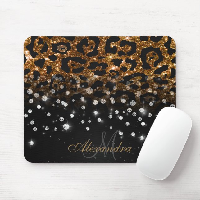 Tapis De Souris Empreinte de léopard d'étincelle noir et or (Avec souris)
