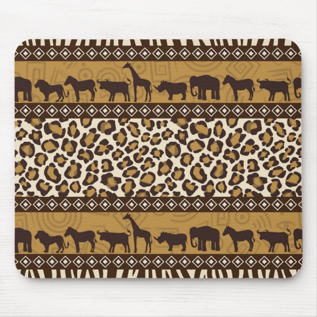 Tapis De Souris Empreinte de léopard et animaux africains (Devant)