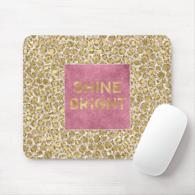 Tapis De Souris Empreinte de léopard Glitzy Glam Gold Blush Partie (Avec souris)