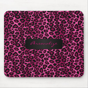 Tapis De Souris Empreinte de léopard Ikat rose et noir chaud
