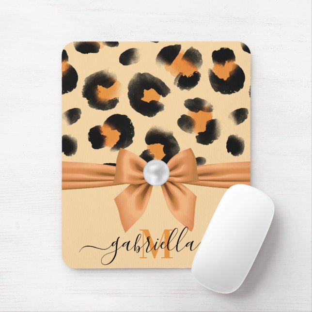 Tapis De Souris Empreinte de léopard mignon et Bow (Avec souris)