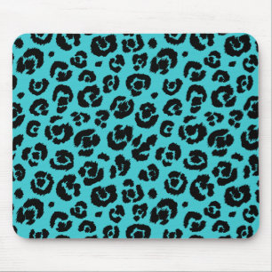Tapis De Souris Empreinte de léopard noir bleu turquoise