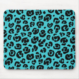 Tapis De Souris Empreinte de léopard noir bleu turquoise