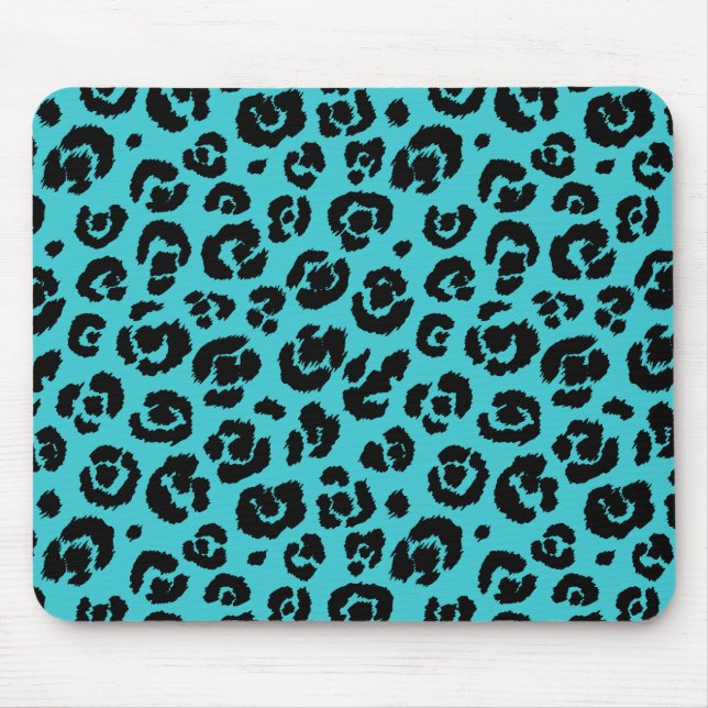 Tapis De Souris Empreinte de léopard noir bleu turquoise (Devant)