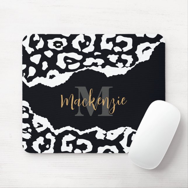 Tapis De Souris Empreinte de léopard noir et blanc (Avec souris)