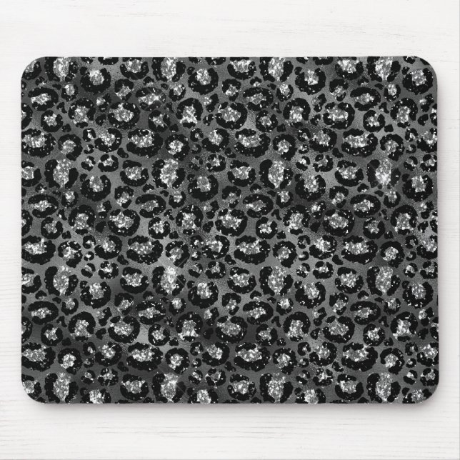 Tapis De Souris Empreinte de léopard noir et gris argenté (Devant)