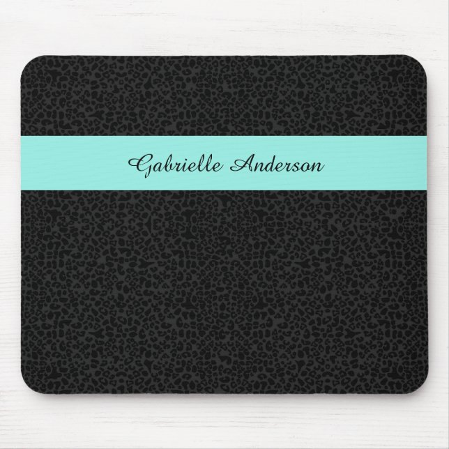 Tapis De Souris Empreinte de léopard noir moderne Aqua Stripe avec (Devant)