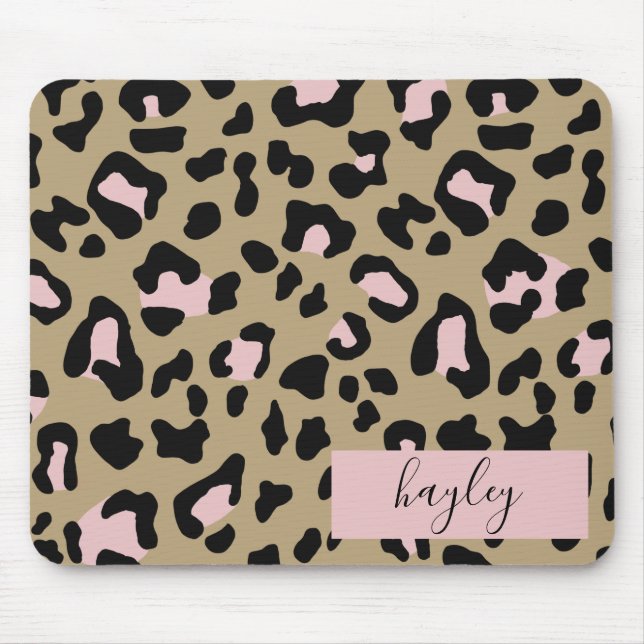 Tapis De Souris Empreinte de léopard rose personnalisé (Devant)
