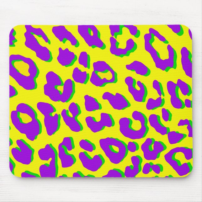 Tapis De Souris Empreinte de léopard violet jaune vert (Devant)
