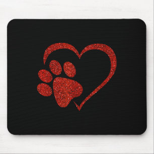 Tapis De Souris Empreinte de patte De Chien Au Coeur Rouge Pour La