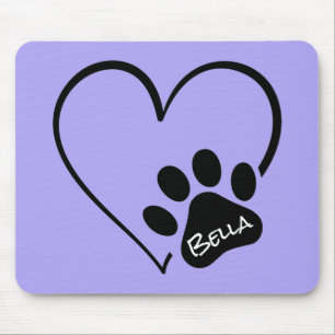 Tapis De Souris Empreinte de patte de chien avec coeur