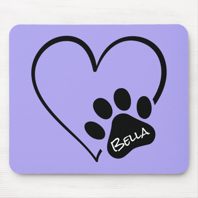 Tapis De Souris Empreinte de patte de chien avec coeur (Devant)