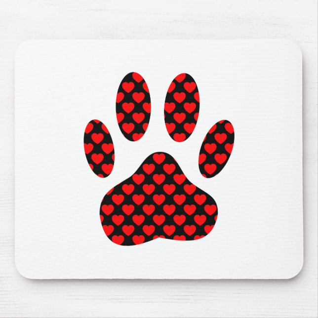 Tapis De Souris Empreinte de patte de chien avec les coeurs (Devant)