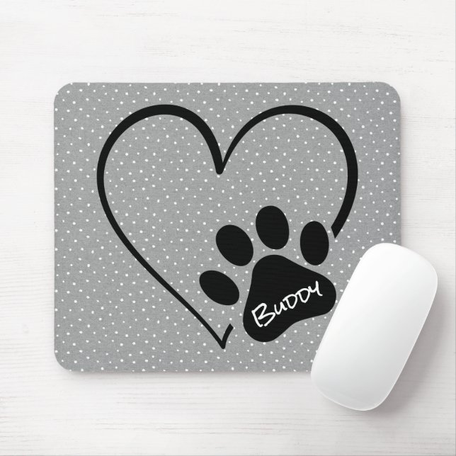 Tapis De Souris Empreinte de patte de chien avec Pois de coeur (Avec souris)