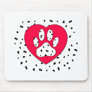 Tapis De Souris Empreinte de patte de Chien Dalmatien Dans Le Coeu