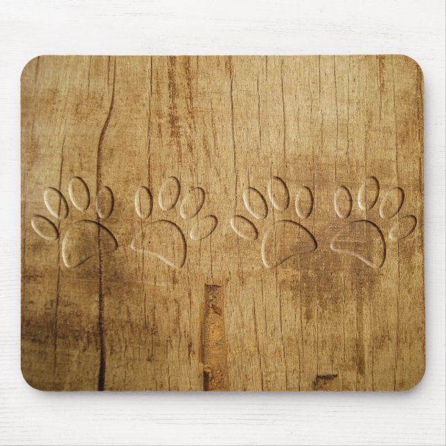 Tapis De Souris Empreinte de patte de chien en bois sculpté (Devant)